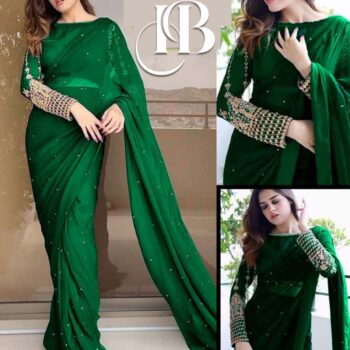 Silk Sleeves Sequence Embroidery Blouse Saree - Image 4