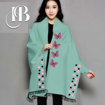 Women Fleece Green Poncho Shawl For Winter - Image 4