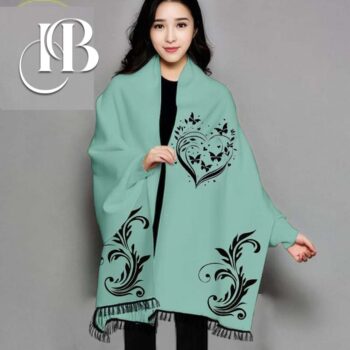 Women Fleece Green Poncho Shawl For Winter - Image 6