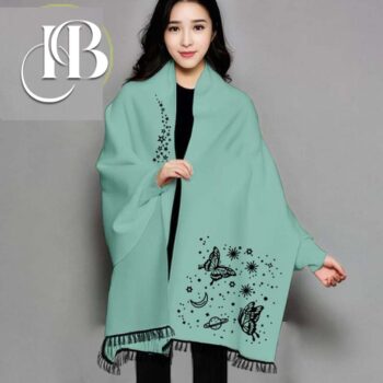 Women Fleece Green Poncho Shawl For Winter - Image 7