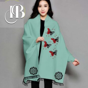 Women Fleece Green Poncho Shawl For Winter - Image 8