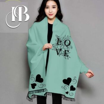 Women Fleece Green Poncho Shawl For Winter - Image 9