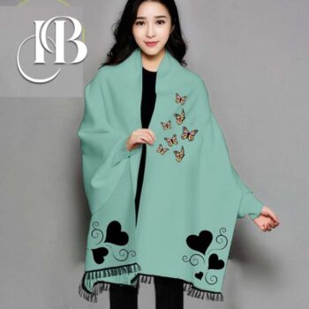 Women Fleece Green Poncho Shawl For Winter - Image 10