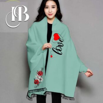 Women Fleece Green Poncho Shawl For Winter - Image 11