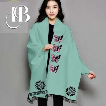 Women Fleece Green Poncho Shawl For Winter - Image 12