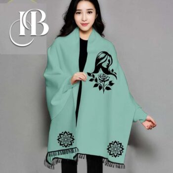 Women Fleece Green Poncho Shawl For Winter - Image 15