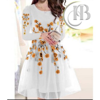 Flower Embroidered Frock With Trouser 2Pcs